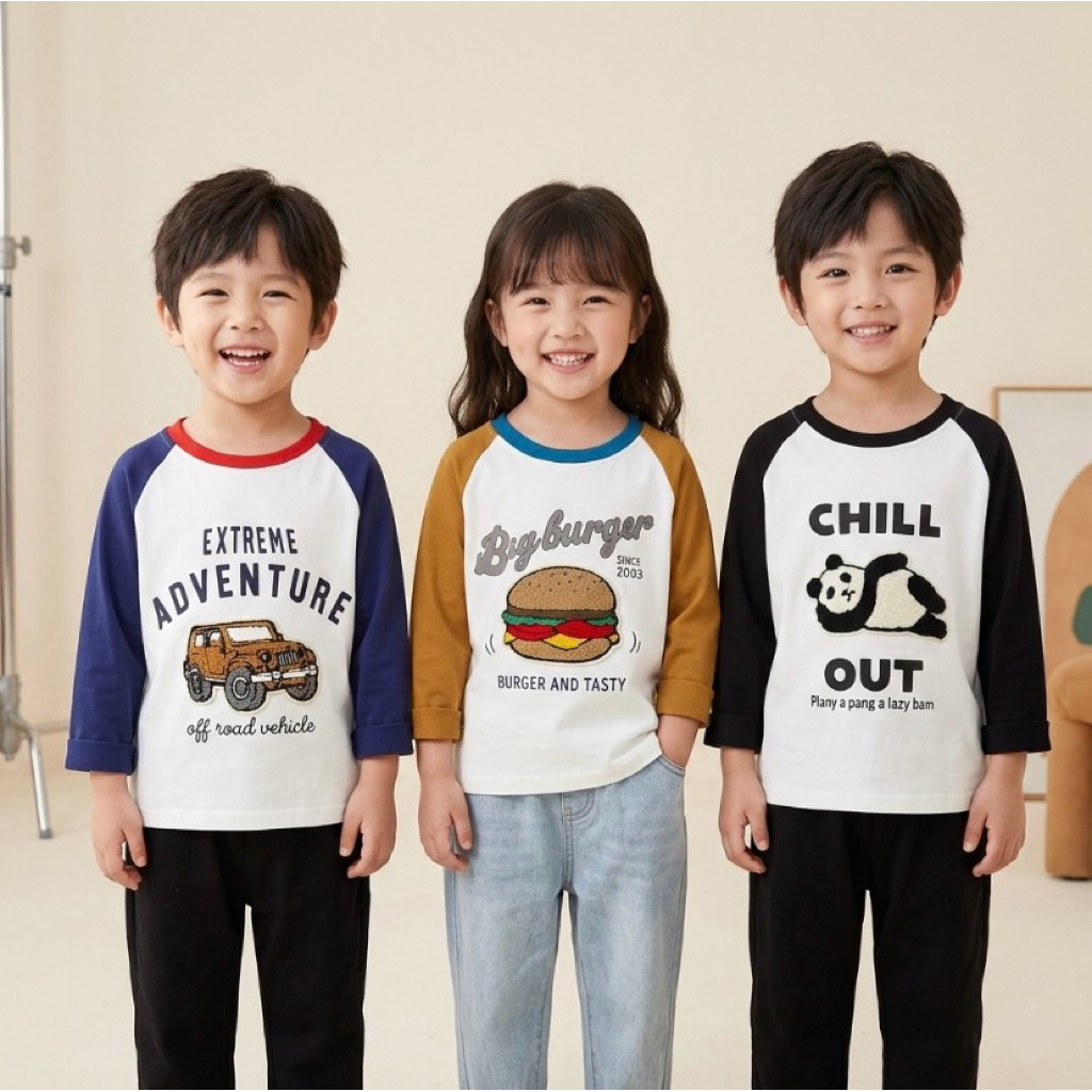 KAOS LENGAN PANJANG Anak Cewek dan Cowok Motif Bordir Handuk