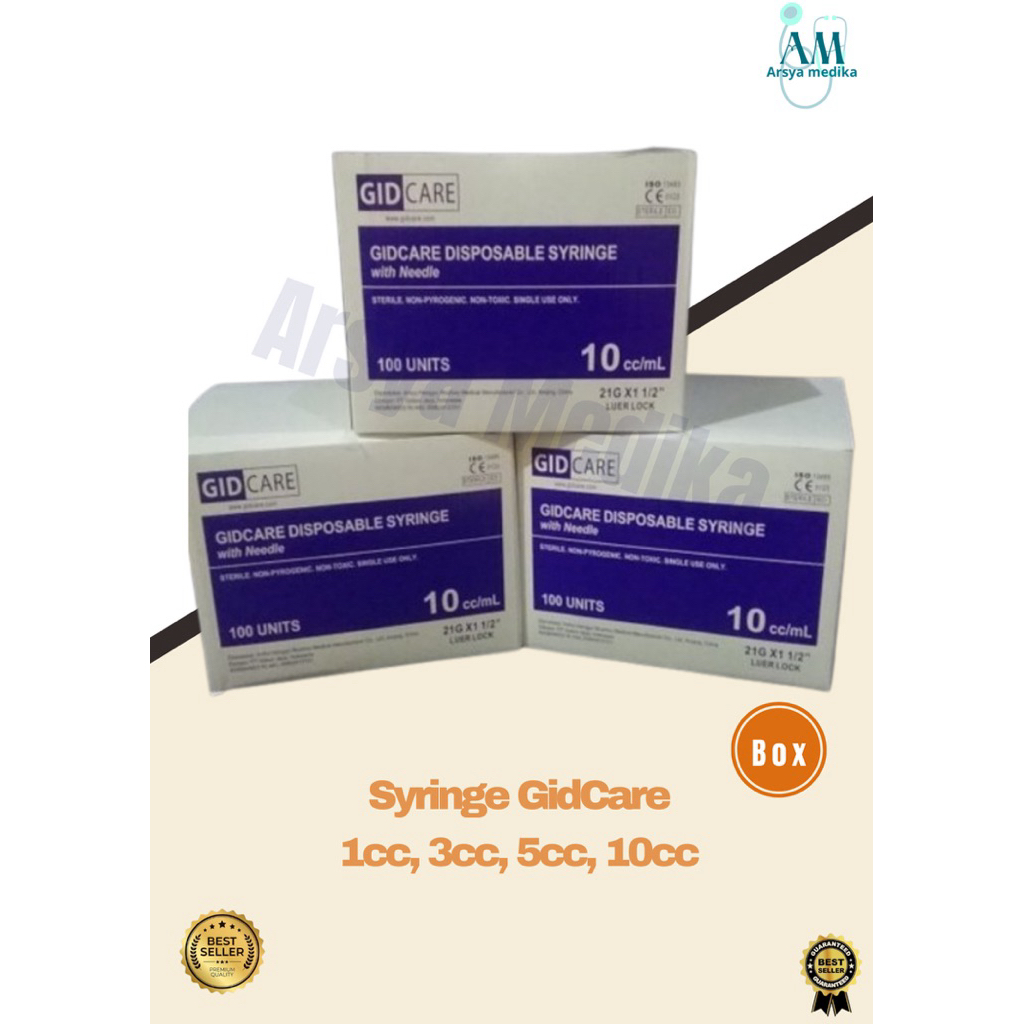 Syringe Disposable Gidcare 1cc, 3cc, 5cc, 10cc Harga/Box