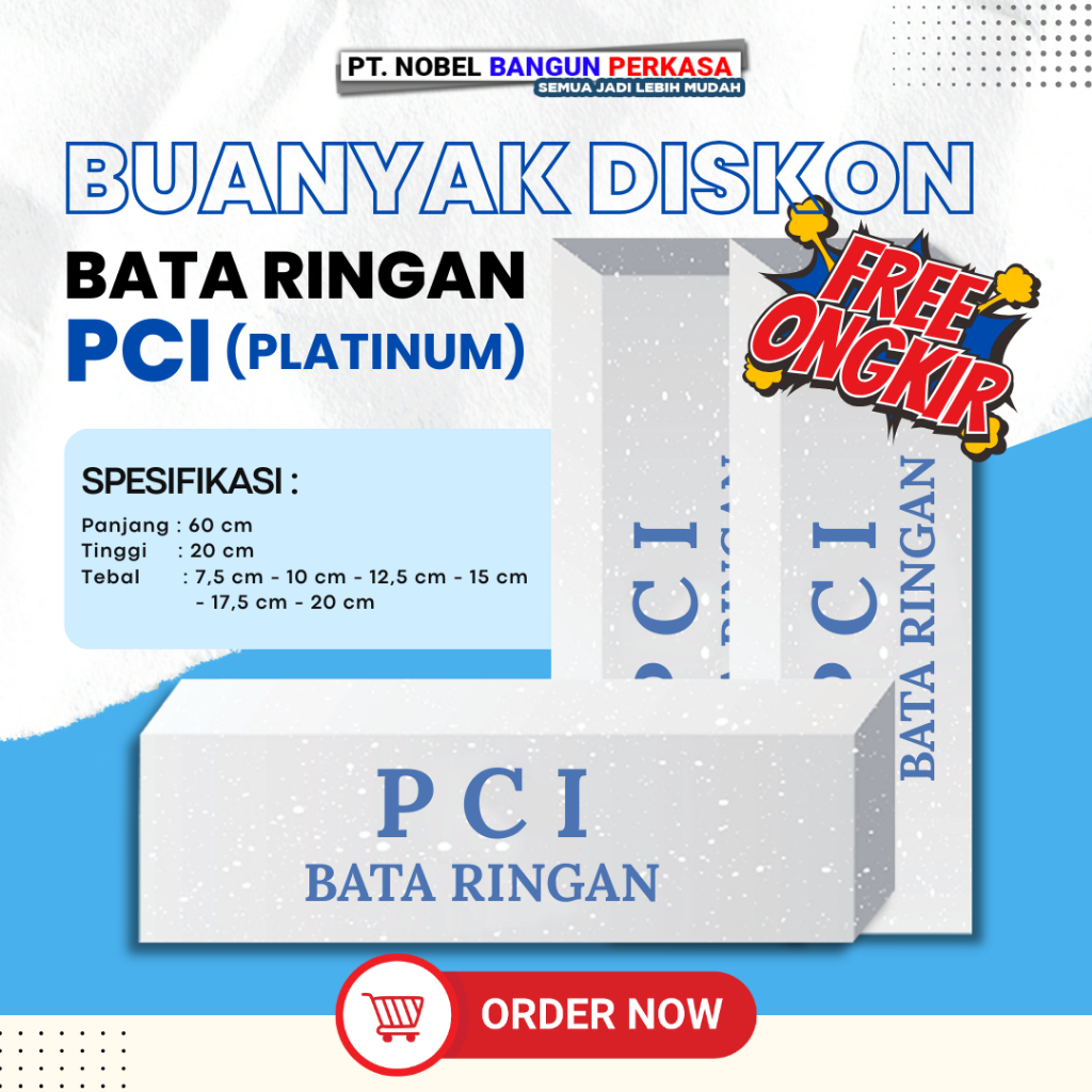 Bata Ringan PCI / Hebel PCI Platinum AAC SNI Gratis Ongkir Siap Kirim Seluruh Indonesia