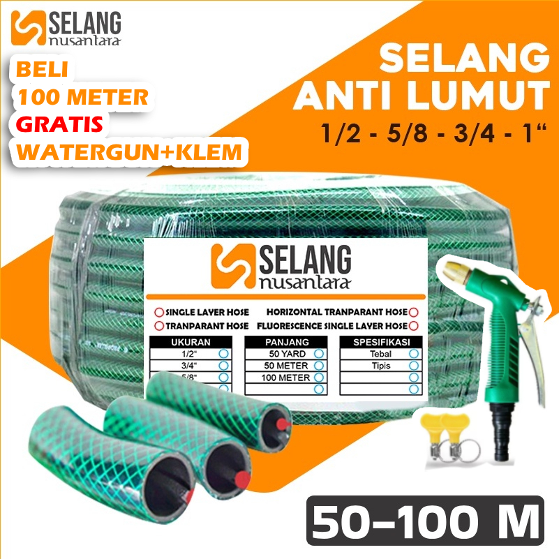 NUSANTARA Selang Air 50 Dan 100 Meter Anti Lumut Tebal Selang Cuci Motor Mobil Kualitas Kuat