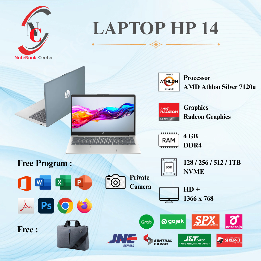 Laptop Baru Hp 14 AMD Athlon Silver 7120u RAM 4GB SSD 1TB
