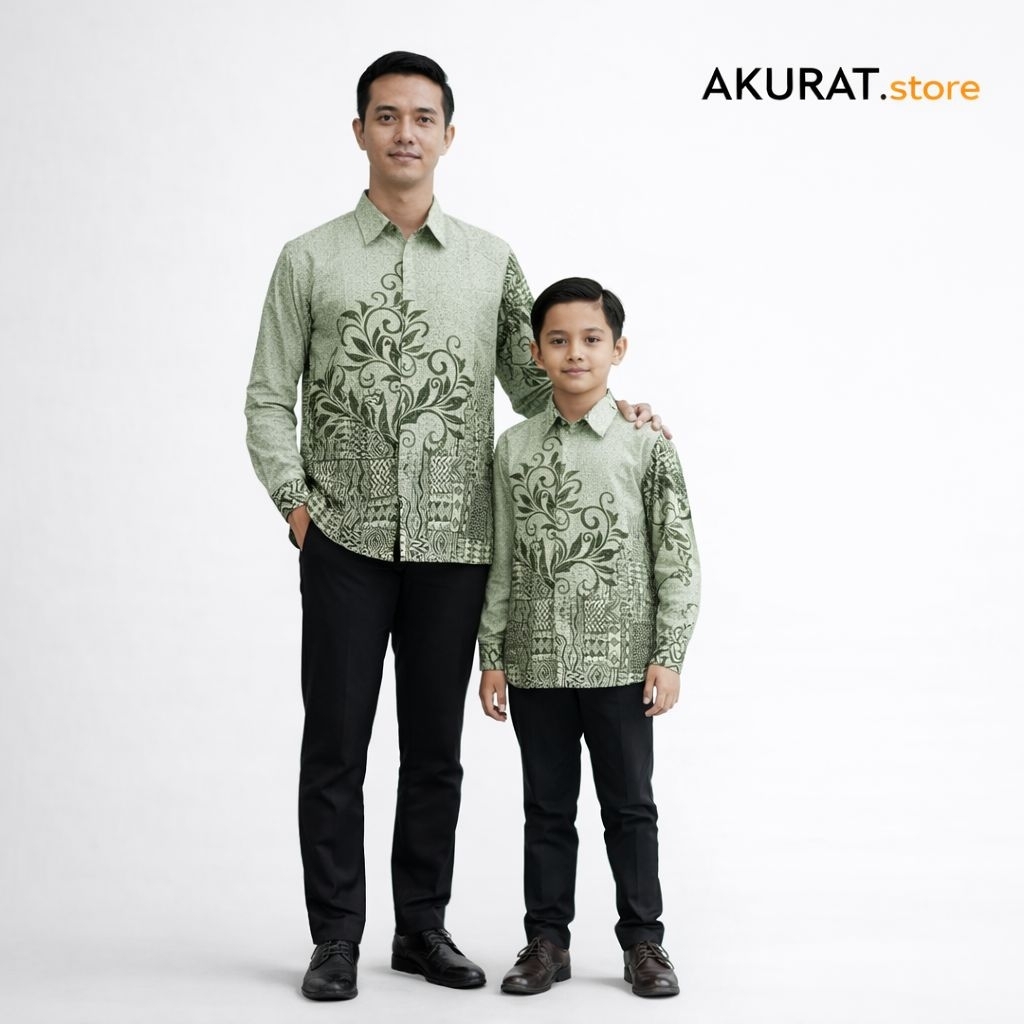 Kemeja Batik Kapel Ayah Anak Katun Print Import | Batik Pria Lengan Panjang | Batik Anak Lengan Panj