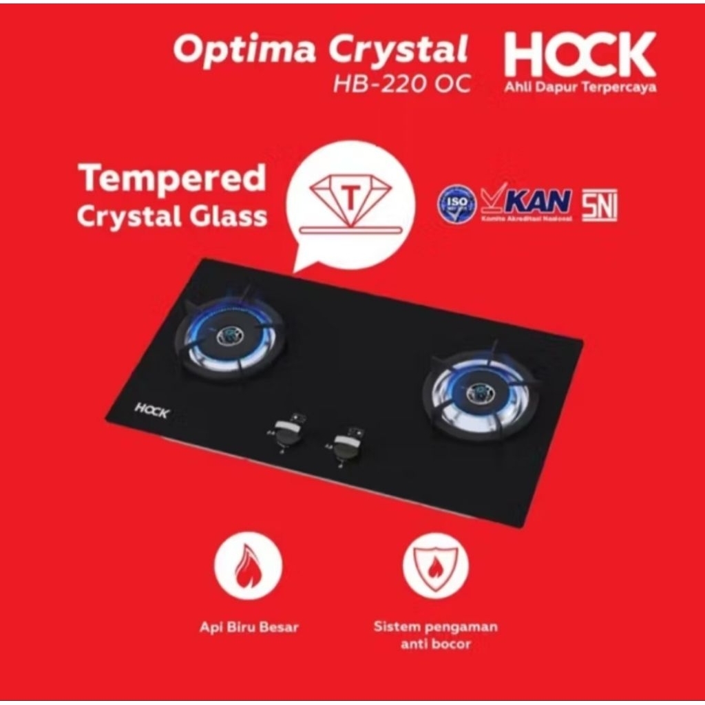 Kompor Gas Tanam Dapur Optima Crystal HB-220OC Hock