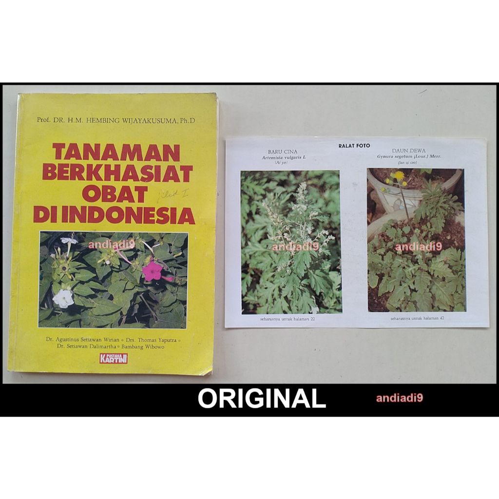 BUKU TANAMAN BERKHASIAT OBAT DI INDONESIA JILID 1 ADA SISIPAN RALAT FOTO HEMBING WIJAYAKUSUMA KUNING
