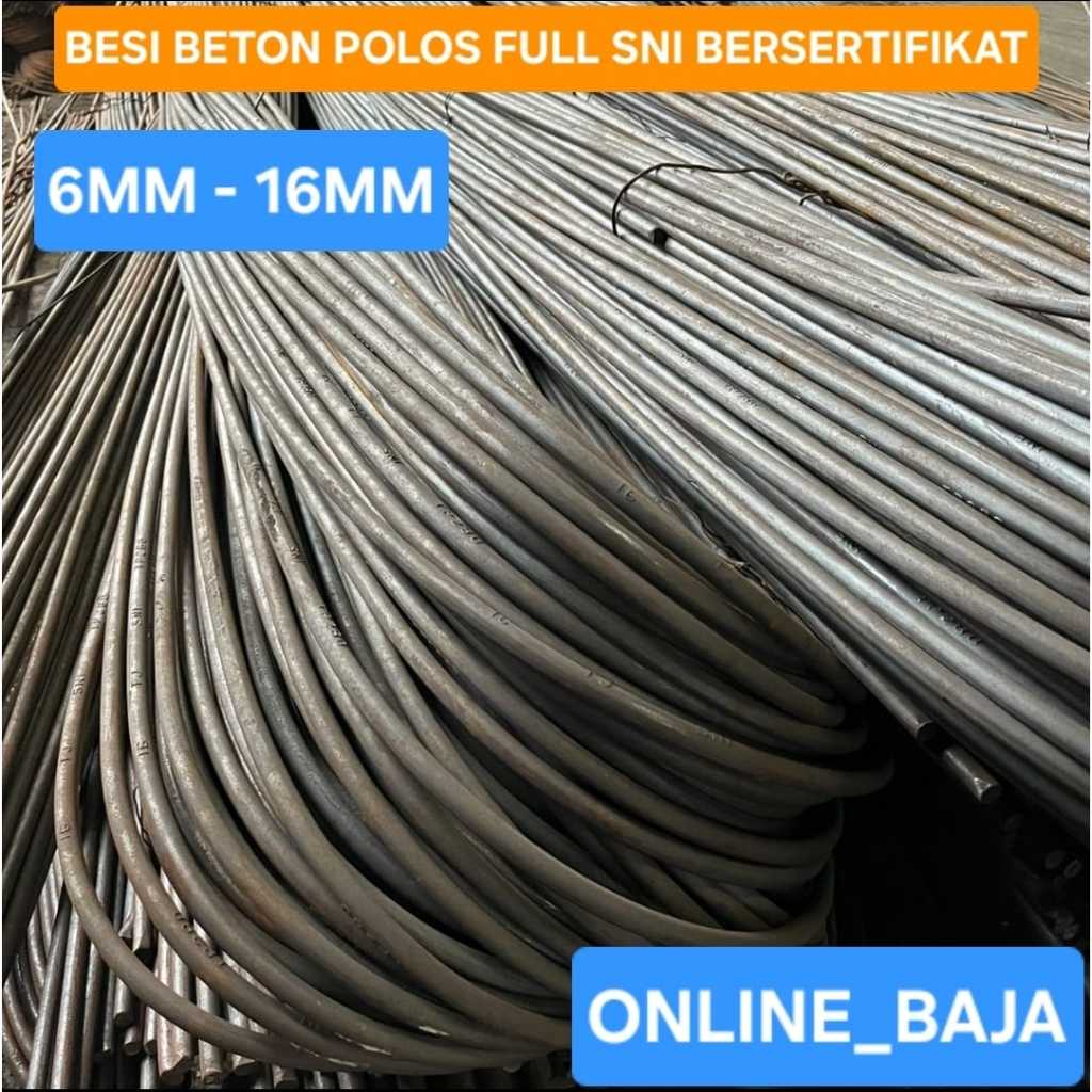 Besi Beton 6 mm - 16 mm Polos FULL SNI Ada Sertifikat Panjang 12 Meter