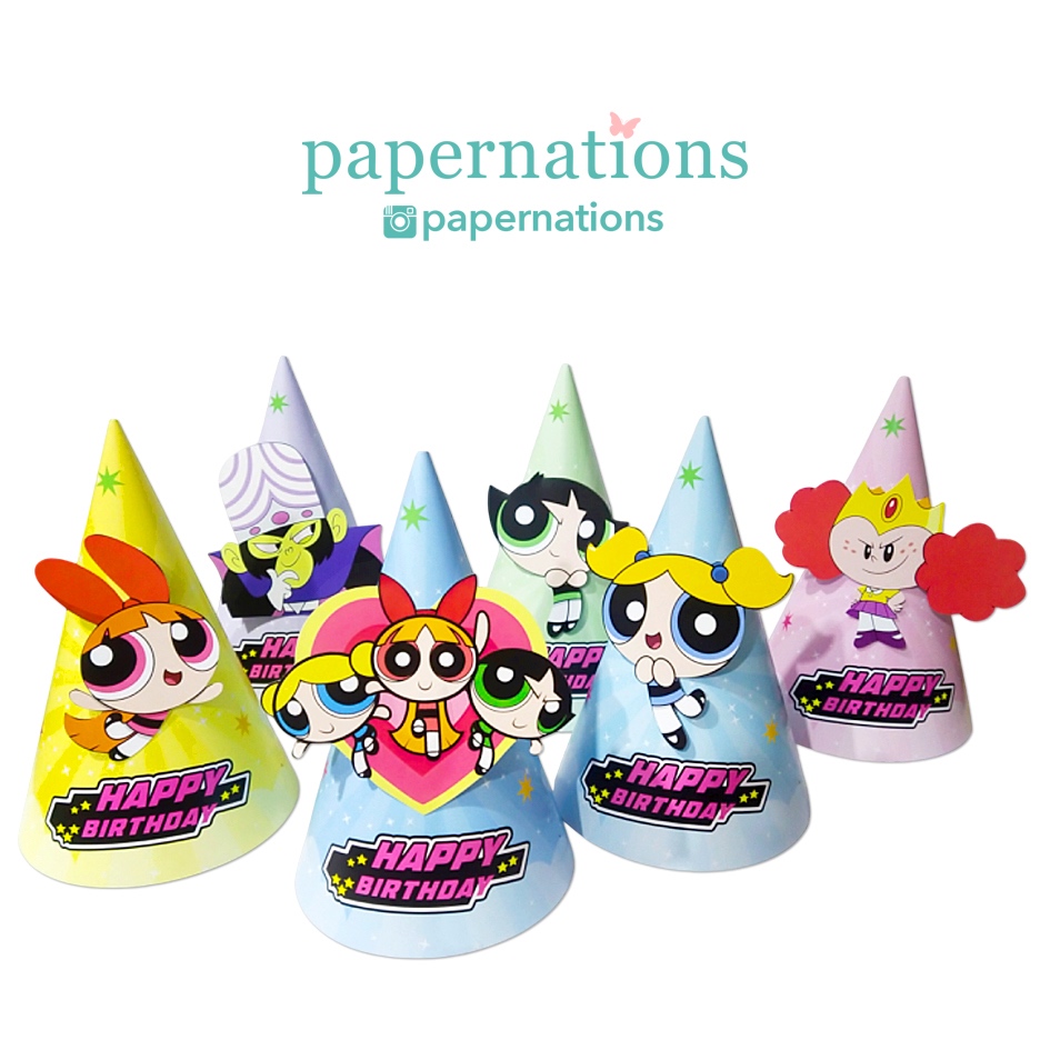 Party Hat PowerPuff Girls / Topi Ultah Power Puff Girls / Topi Kerucut PowerPuff Girls / Birthday