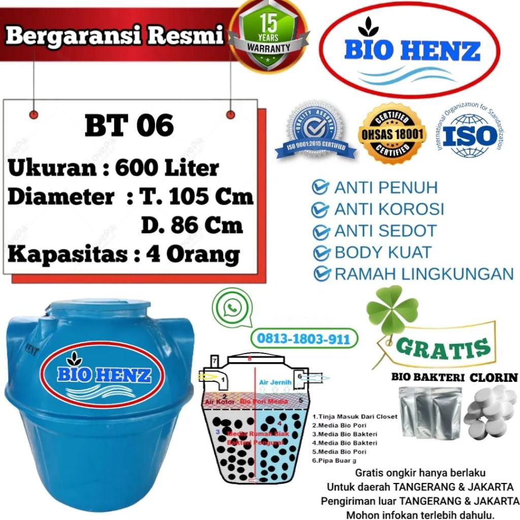 Septictank 600 Liter , SEPTICTANK BIO TECH , BIOFILL , BIOTANK Ramah Lingkungan