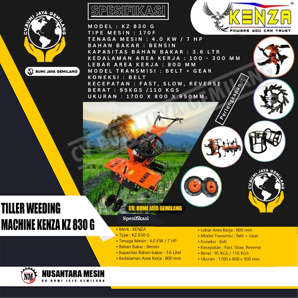 TILLER WEEDING MACHINE KENZA KZ 830 G