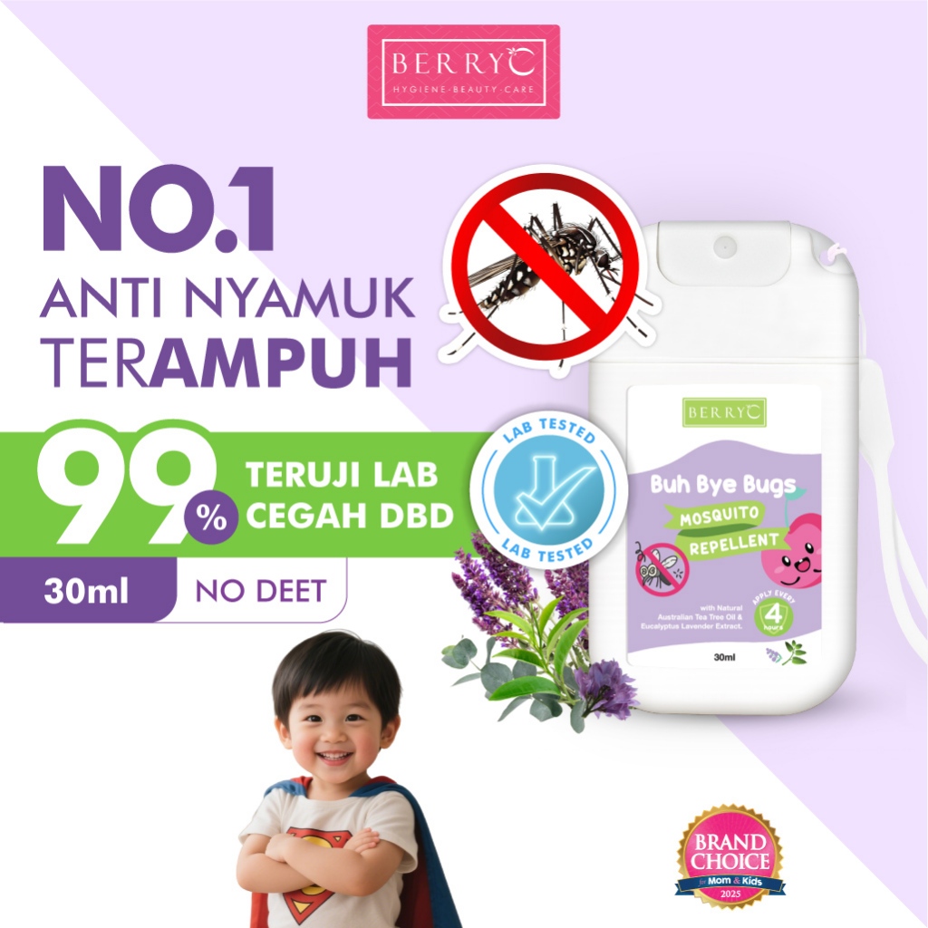 BerryC Buh Bye Bugs 30ml - Spray Anti Nyamuk Anak-Dewasa No DEET Mosquito & Insect Repellent Natural