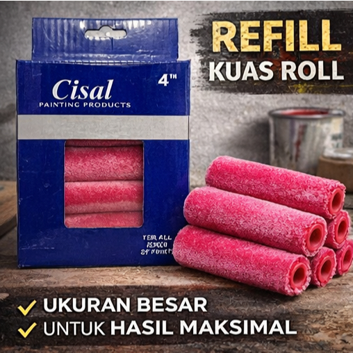 [1 Lusin] Refill Kuas Roll Cat Kapal Kecil 4inch | Kuas Roll Cat Minyak CISAL