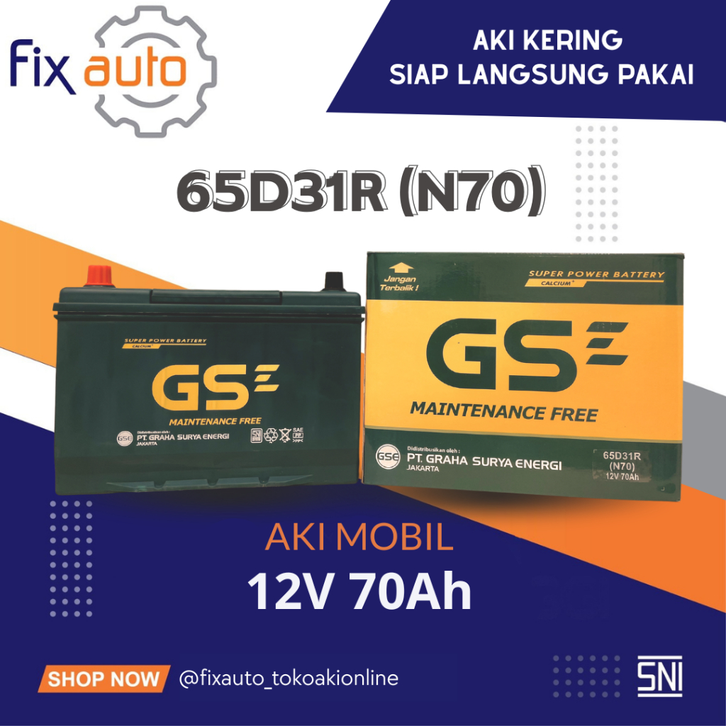 Aki Mobil Super Power 70Ah 12V Accu Kering GSE MF N70 65D31R