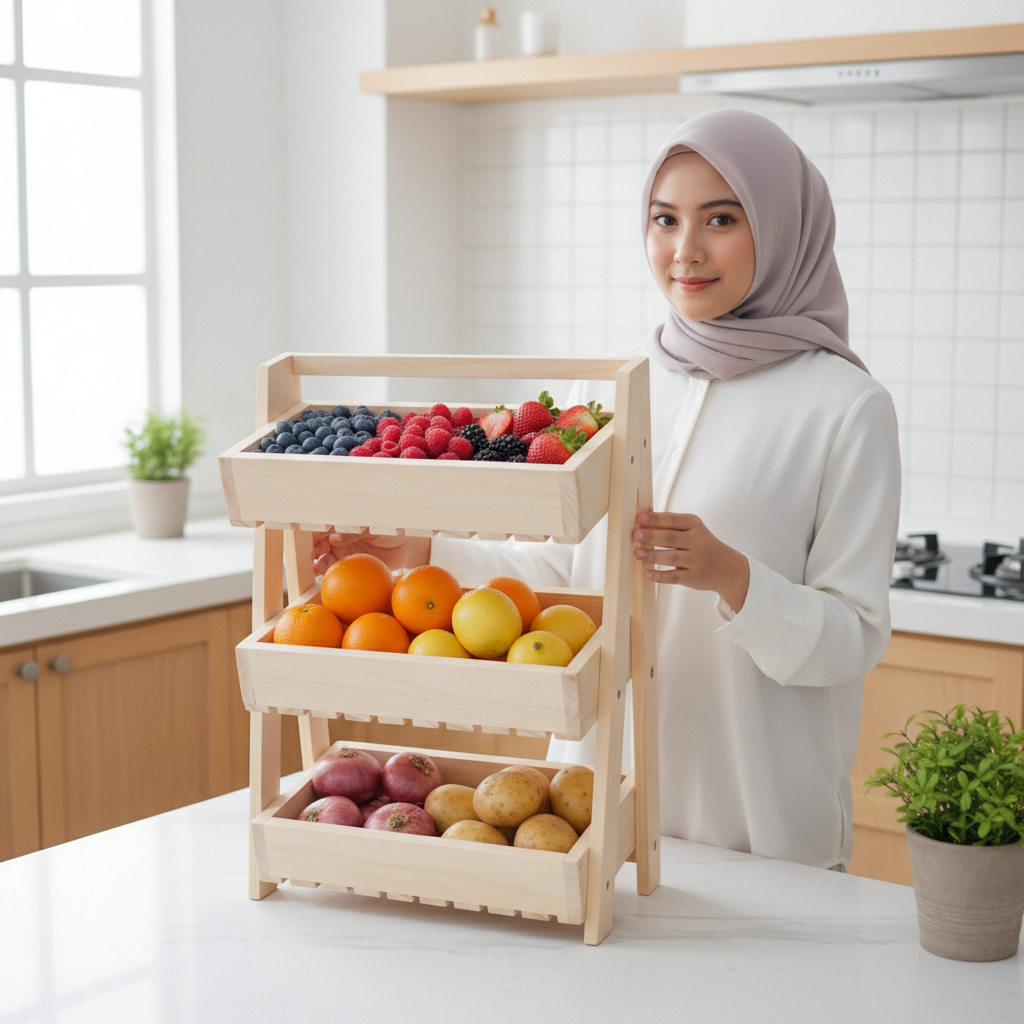 **RAMADAN SALE**Rak Buah Kayu Minimalis 2 & 3 Tingkat - Stand Display Buah Sayur Serbaguna