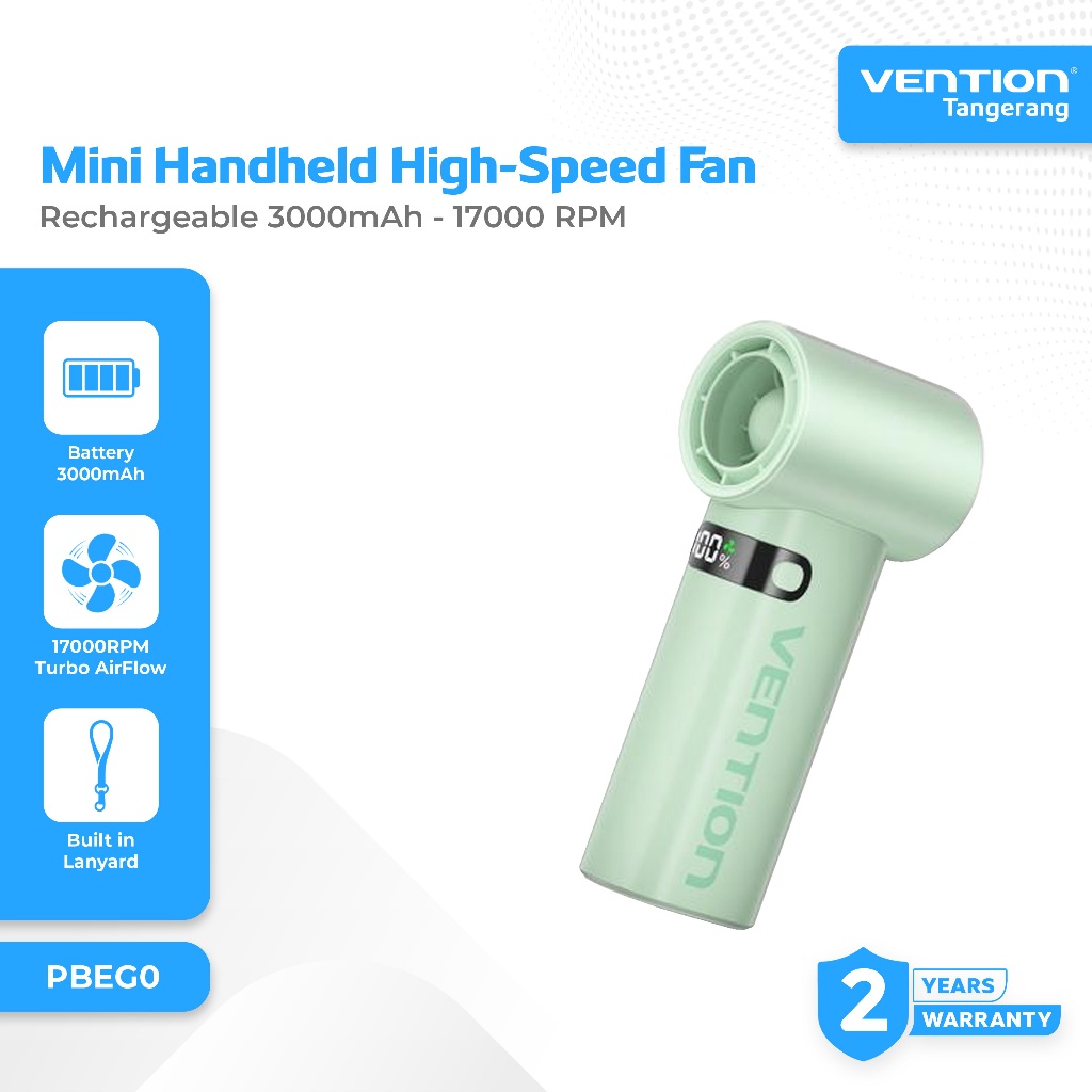 Vention Kipas Angin Portable Genggam 17000 RPM Mini Handheld High-Speed Fan Rechargeable 3000mAh LED