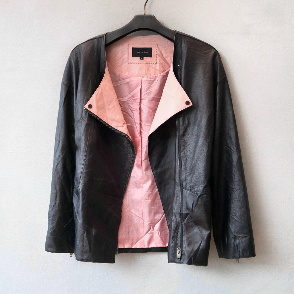 Jaket kulit ukuran L kulit asli domba casual ramones biker oversize overfit boxy genuine leather