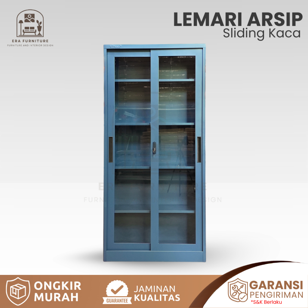 Era Furniture - Lemari Arsip Besi Sliding Kaca 2 Pintu Lemari Penyimpanan Lemari Kantor Arsip [ ERA 