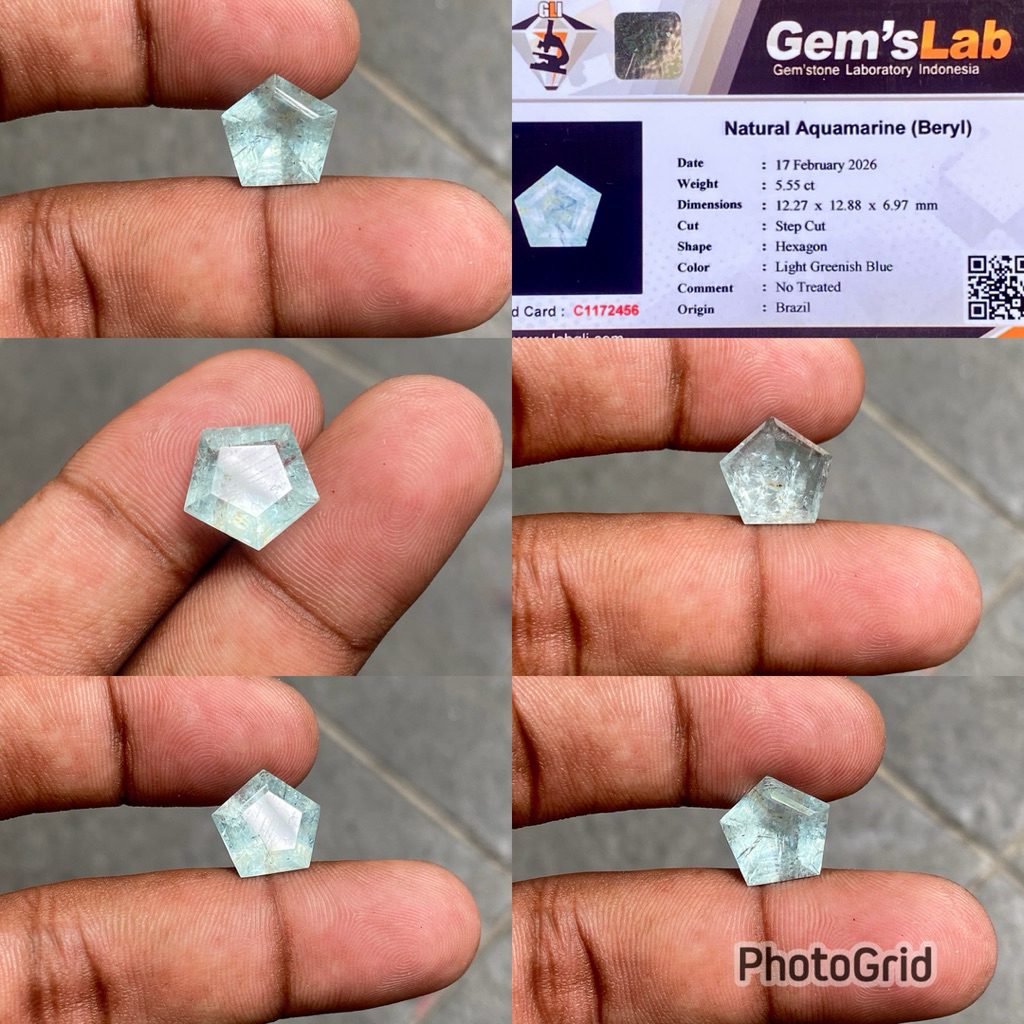 Natural Aquamarine Beryl Batu Aquamarine beryl Hexagon Shape CT 5.55 Dim 12.27x12.88x6.97mm