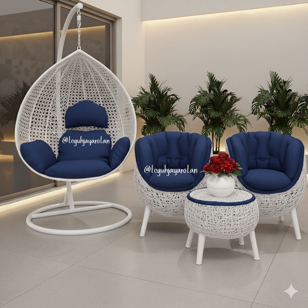 1 SET AYUNAN ROTAN + KURSI BREKELE  + jok