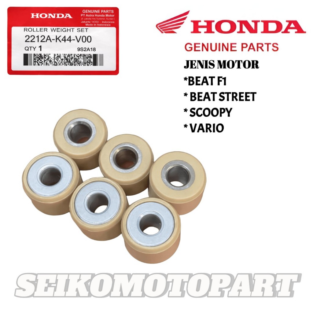Roller Set 6pcs Roller Motor HONDA BEAT FI,ESP, STREET,POP,VARIO KARBU, SCOOPY FI, SPACY INJEKSI K44