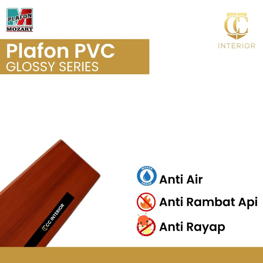 Mozart Plafon PVC Motif Serat Kayu Glossy Tebal 8mm - MOZ 8005