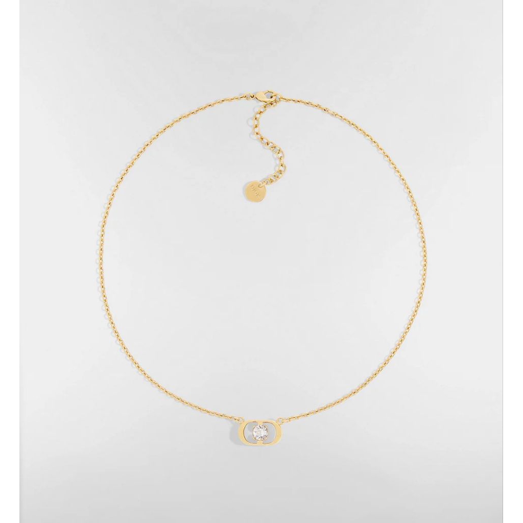 Kalung Dior Petit CD Jolie Necklace - Logam dengan Lapisan Emas dan Kristal Warna Perak