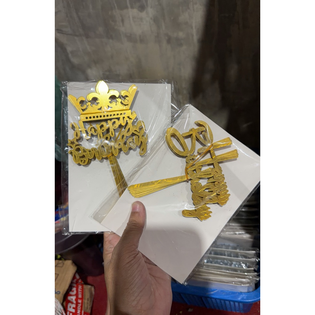 [ 10pcs ] Gold Akrilik Happy Birthday / Akrilik kue Happy birthday / topper kue happy birthday