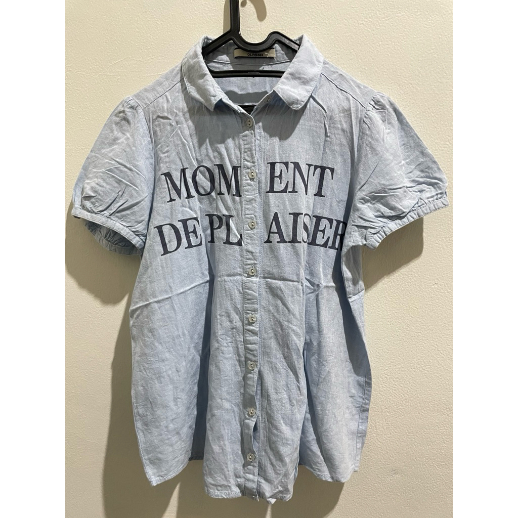 PRELOVED kemeja lengan pendek biru soft