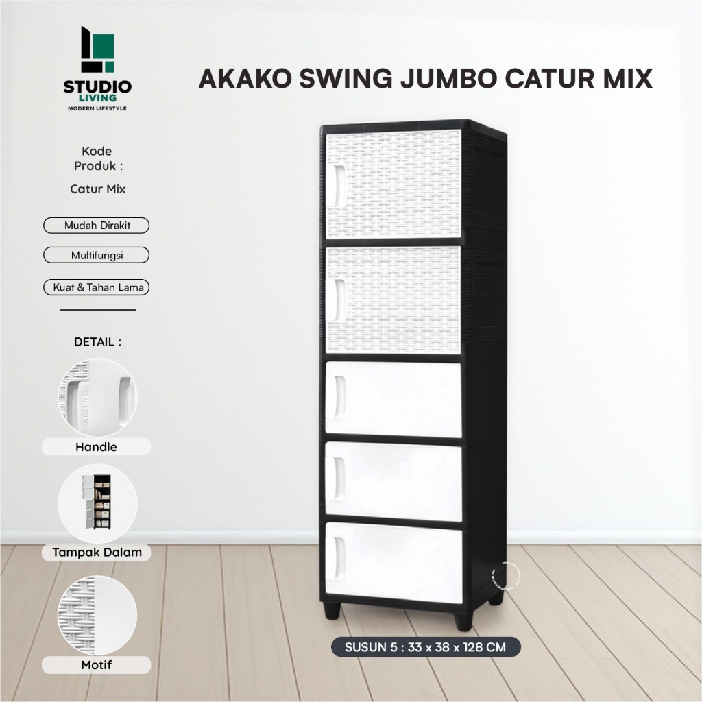 AKAKO - Lemari Pakaian Plastik Akako Swing Jumbo Catur Mix Susun 2, 3, 4 & 5