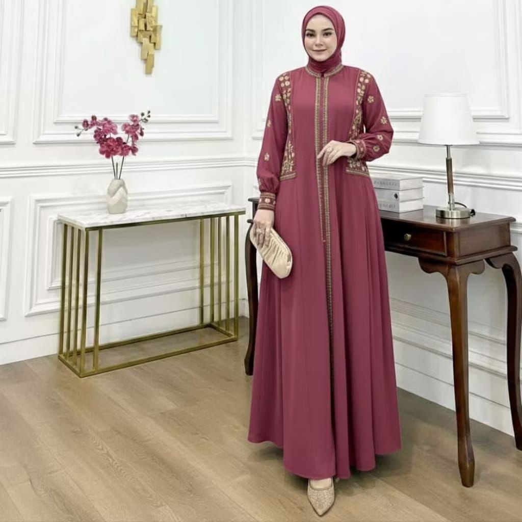 NR_Gamis hikmat model kekinian terbaru sett hijab mix bordir buat lebaran atau pegajian new