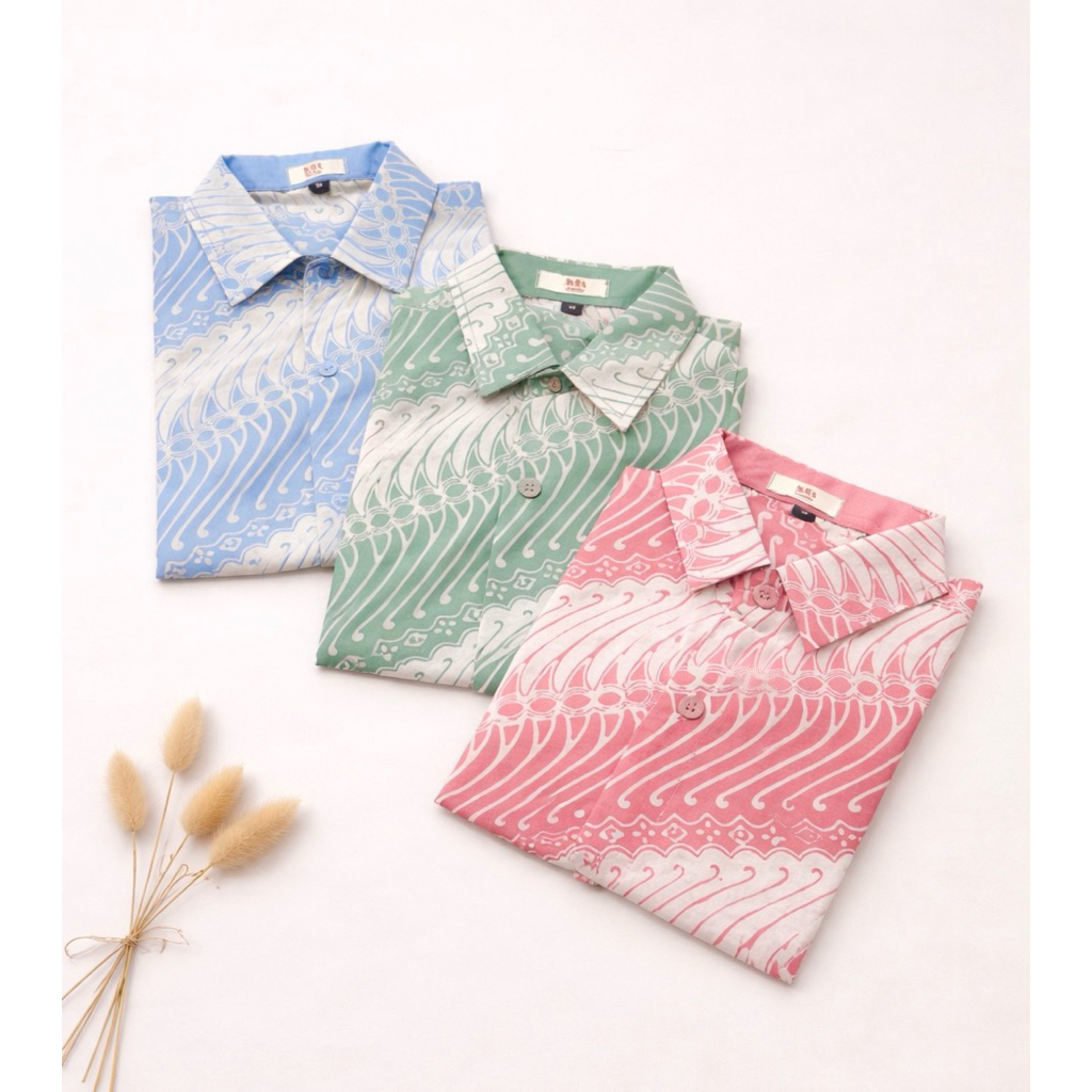 kemeja batik couple ayah anak, biru, hijau, pink