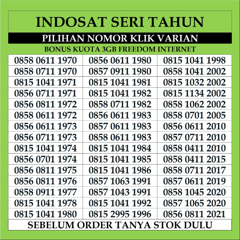 NOMOR CANTIK INDOSAT TAHUN  OOREDOO IM3 KARTU PERDANA