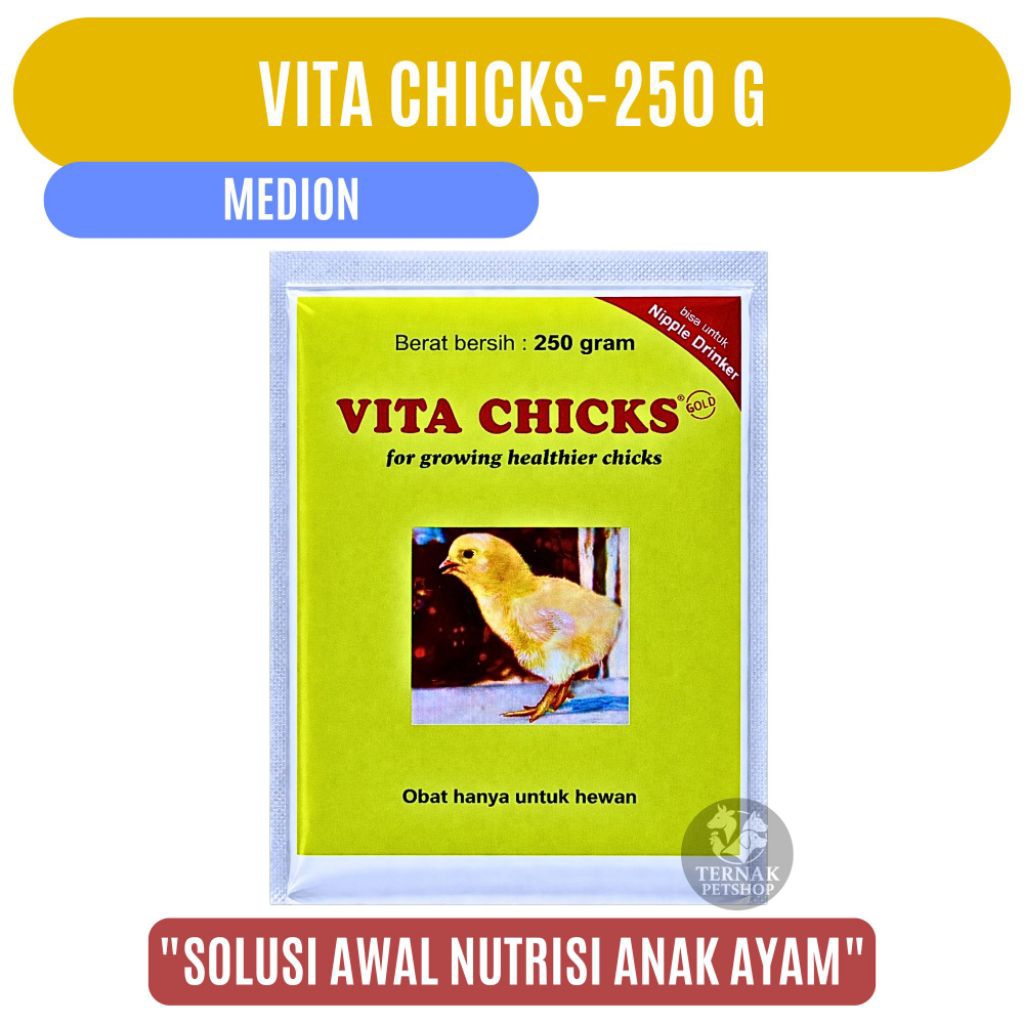 Vita Chicks 250 Gram MEDION | Multivitamin Anti Stress DOC Ayam Bebek Burung Unggas Layer Petelur | 