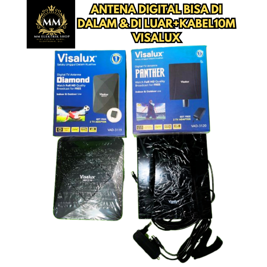 Antena Digital Dalam Luar Indoor Outdoor Analog 2in1 1080p 4K HDTV + Kabel 10Meter Diamond Panther V