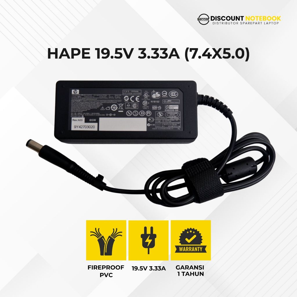 Adaptor Charger Laptop HP 15-b130eb 15-b130sc 14-n218tu pavilion 23-g009 (19.5V 3.33A) (4.8x1.7) (7.
