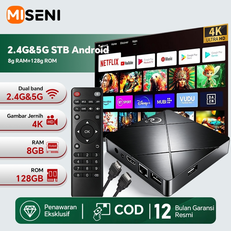 HOT DEALS MISENI Q3 ANDROID TV BOX TERBAIK STB DUAL BAND 2.4G 5G WIFI6 RAM 8GB ROM 128GB, CHROMECAST