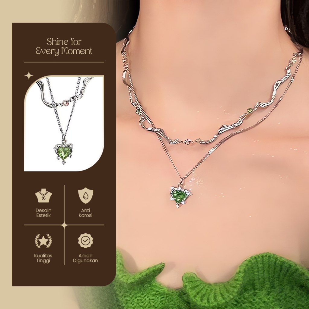 Kalung Wanita Rantai Tumpuk Korea-Kalung Wanita Warna Silver