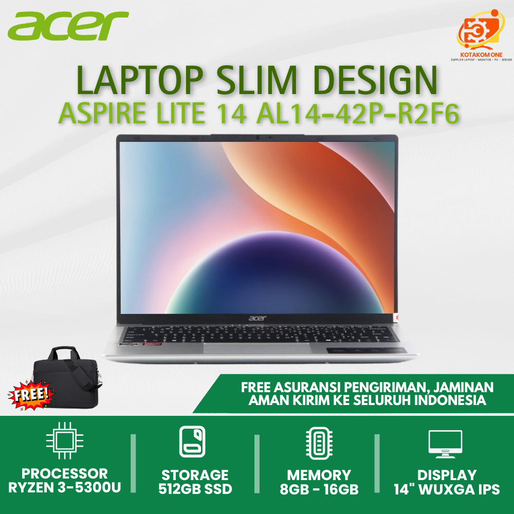 Acer Aspire Lite 14 - R2F6 Ryzen 3 - 5000 Ram 8GB Ssd 512GB 14" IPS Laptop gaming murah