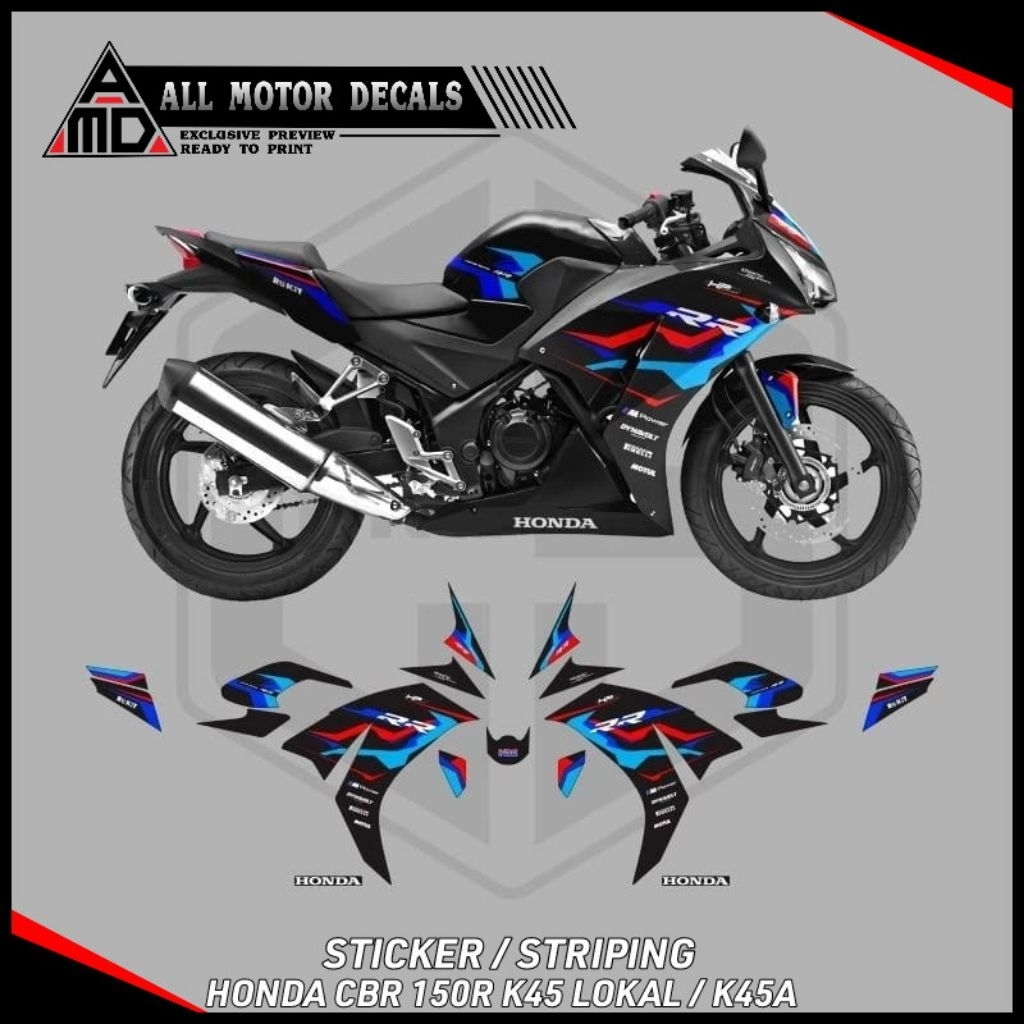 Stiker Striping Cbr 150r K45 Lokal , Cbr K45A Livery Bmw Tricolor / Decal Honda Cbr K45A Lokal