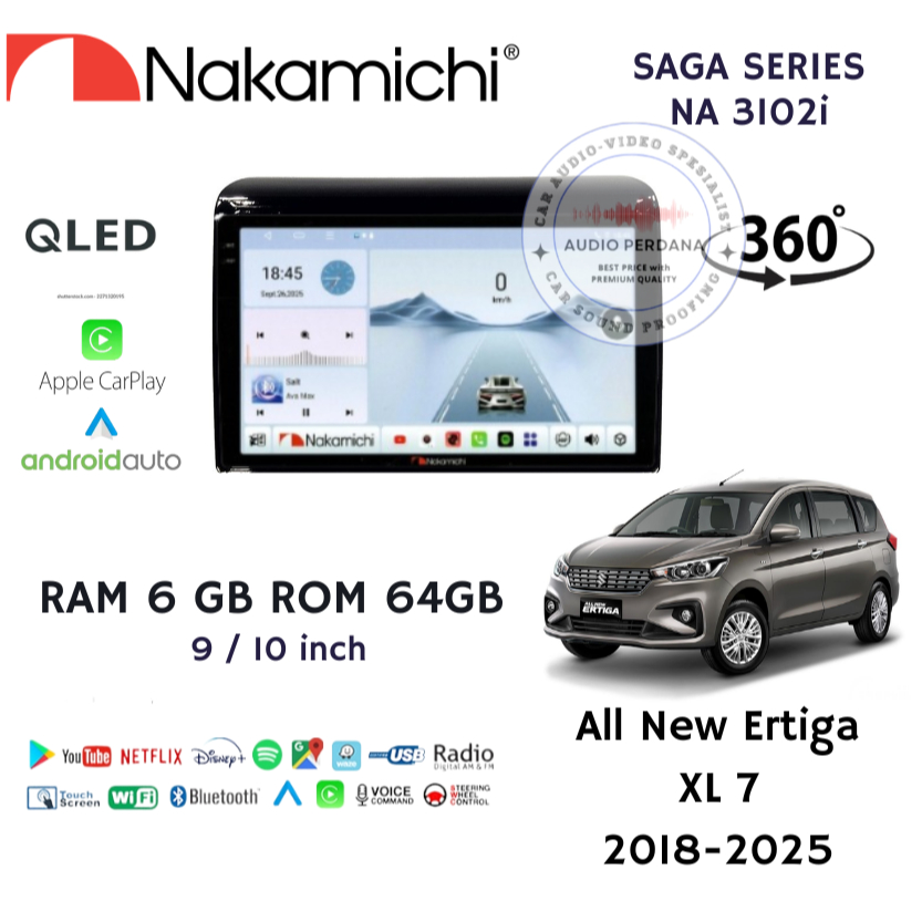 Headunit Android Carplay Suzuki XL7 XL 7  / All New Ertiga 2018-2025 Nakamichi Saga Series Ram 6gb R