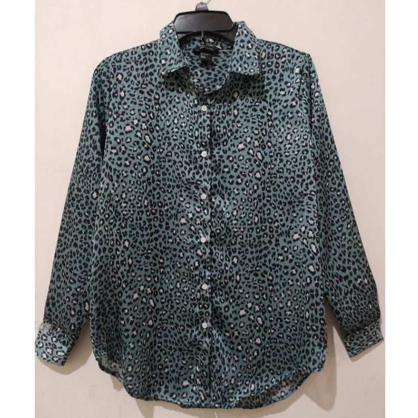 HM Kemeja lengan panjang motif leopard/Kemeja wanita branded real pict