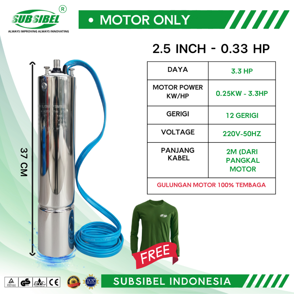 MOTOR ONLY POMPA SATELIT 2.5INCH 0.33HP - POMPA AIR