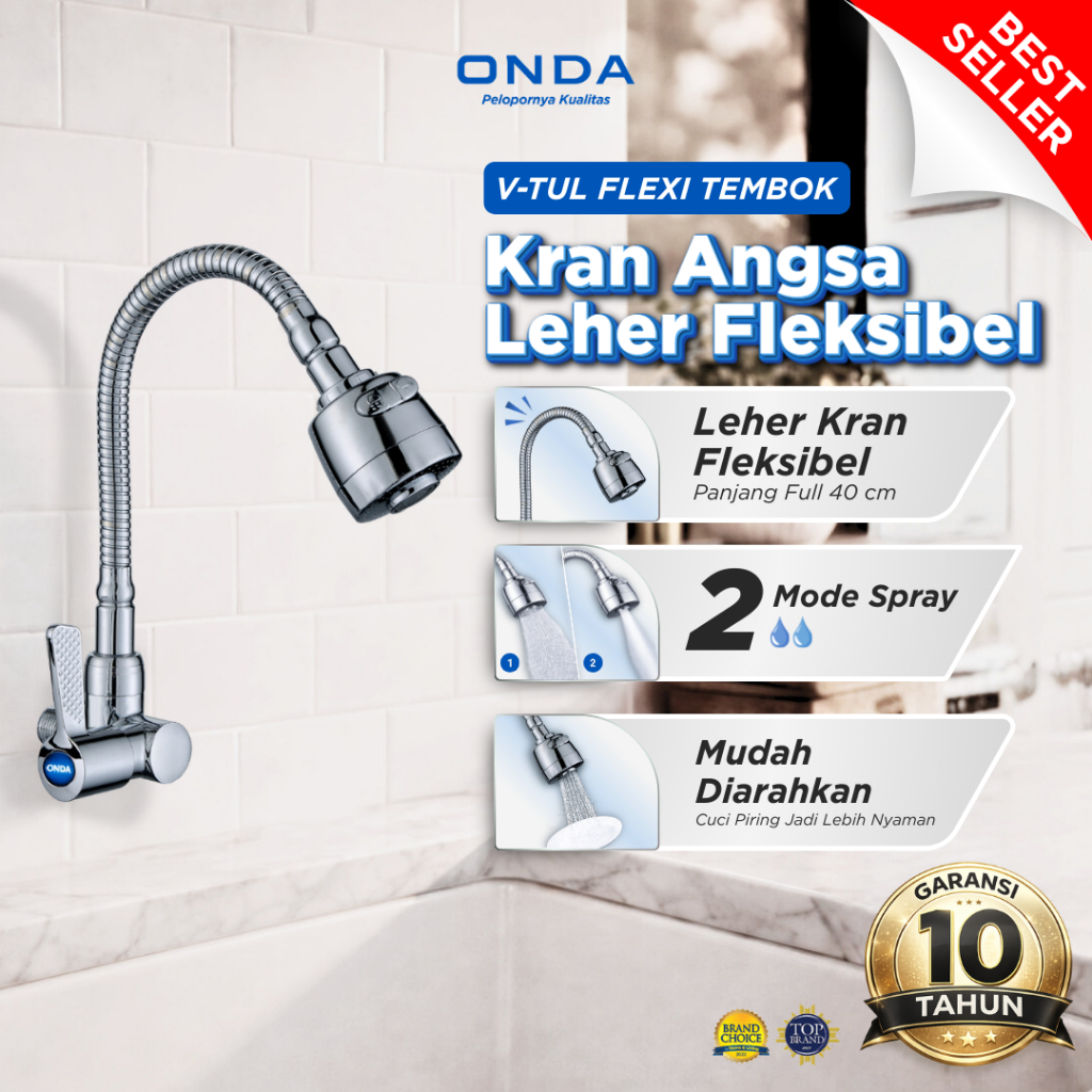 ONDA Kran Dapur Cuci Piring V-TUL FLEXI Tembok 1/2 In Keran Dapur Leher Angsa Fleksibel