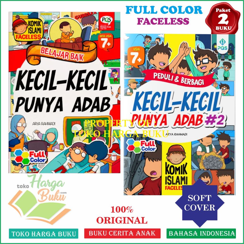 Paket 2 Buku Kecil-Kecil Punya Adab Jilid 1 dan 2 FULL COLOR Faceless Komik Islami Kisah Cerita PQS