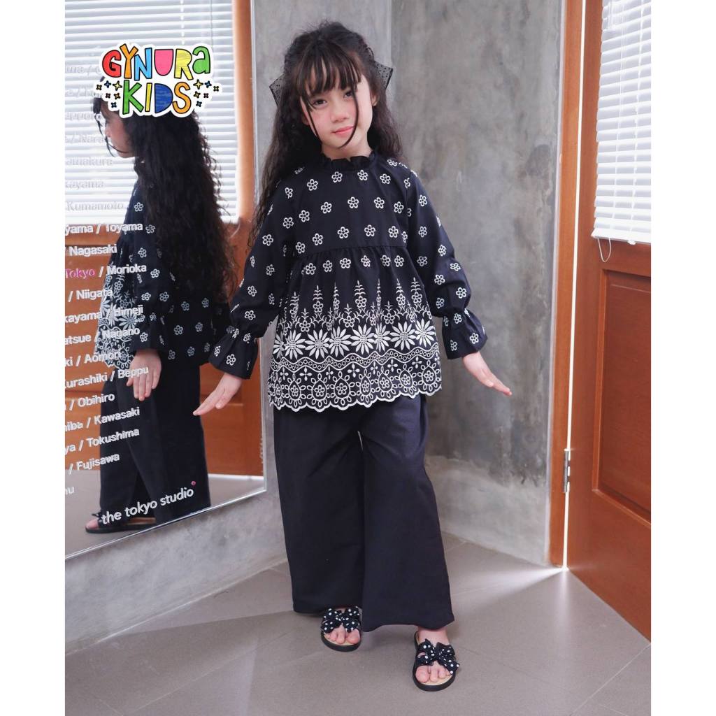 Setelan Lebaran+ idul fitri+ Pesta Tunik Atasan Bordir dan Celana