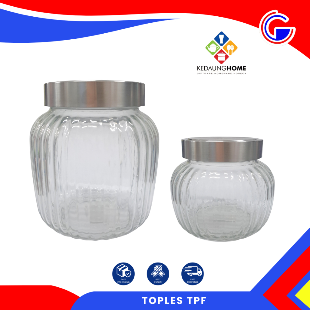 Toples Kue Kering Lebaran - Toples Bulat Kaca Tutup Stainless - Tpf-5 Sl