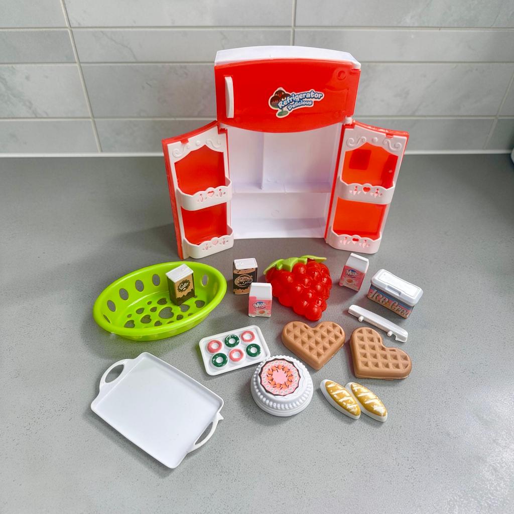 COD Mainan Anak Kulkas Mini Plastik Buka Pintu Set Isian Kulkas