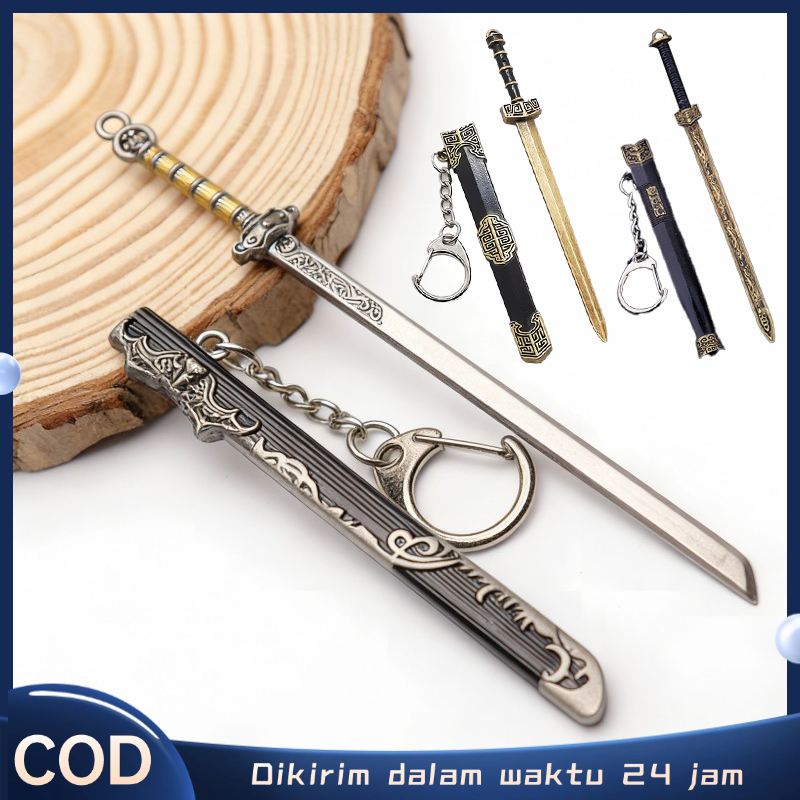 12cm Gantungan Kunci Pedang China Kuno Miniatur Pedang Tradisional Gaya Tang Liontin Gantungan Kunci