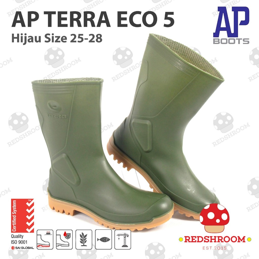 boot Pendek Boots Sepatu boot Pendek AP Boots AP TERRA ECO 5 HIJAU kebun Anti Slip Lentur Lokal Kare