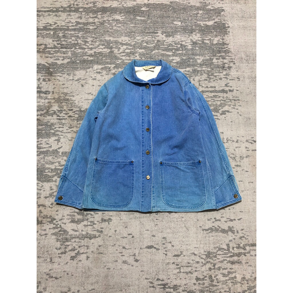 Vintage 90s L.L.Bean Rounded Collar Denim Chore Jacket Made in USA