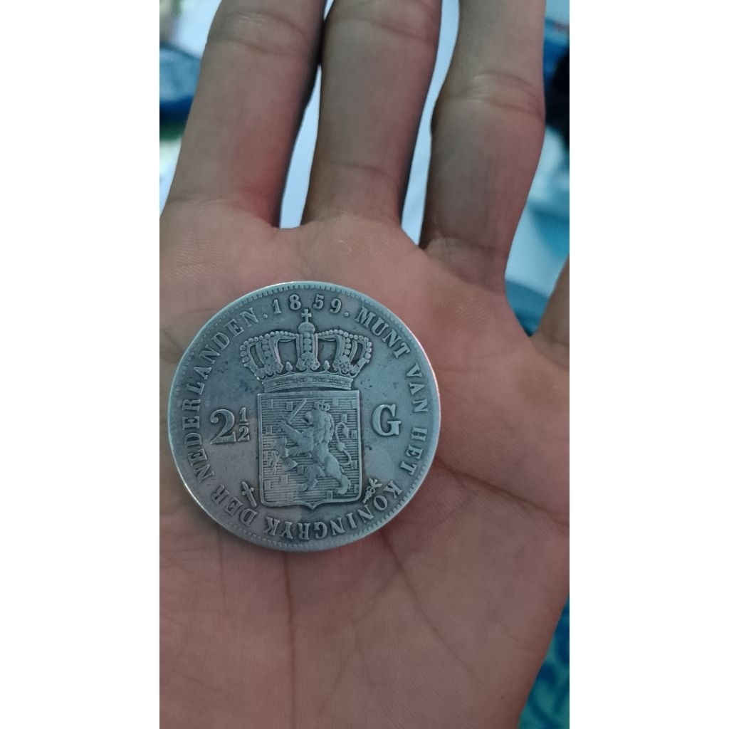 koin perak 2½ Gulden (Rijksdaalder) 1859 Willem III - Asli