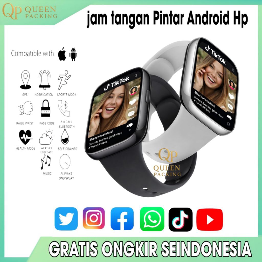 Smartwatch Jam Tangan Pintar Android HP Bisa Telpon WhatsApp messenger Anti Air Layar Sentuh Pria Wa